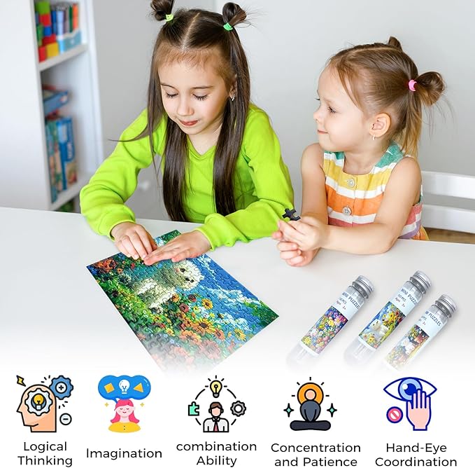 150 Pieces Mini Jigsaw Puzzles for Adults & Kids,6 x 4 Inches,Mini Travel Puzzle,Small Puzzles,Micro Puzzles,Challenging Difficult Puzzle,3 Pack Cartoon Garden