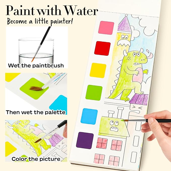 Watercolor Painting Coloring Books Arts & Crafts Kit, Pocket Watercolor Paint Bookmarks, Mess Free Paint with Water Set, Travel Activities Art Supplies Party Favors Exchange Birthday Gifts for Kids