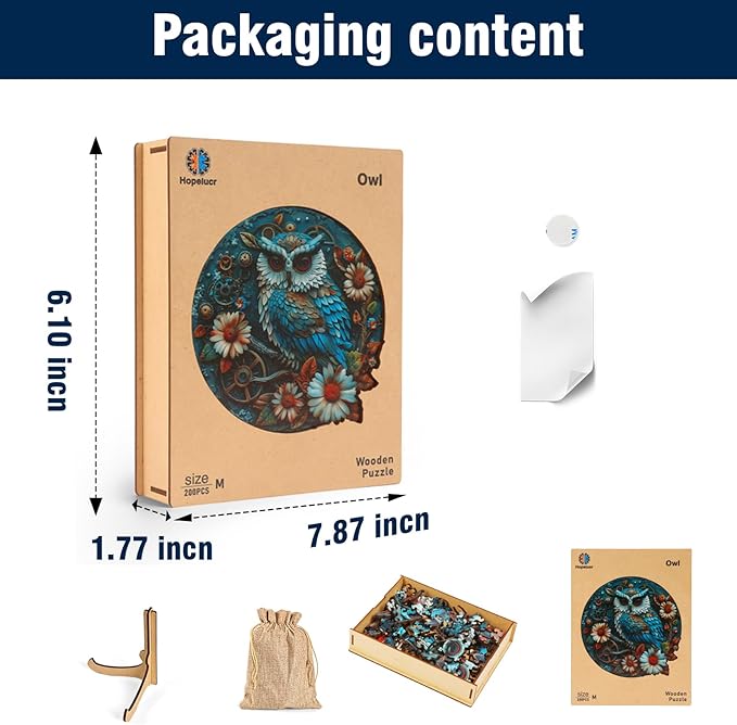 Wooden Owl Puzzle, 200 Pieces Unique Shaped Wood Puzzles, Hard Impossible Puzzles, Wooden Jigsaw Puzzle for Adults and Kids, Family Games Challenge Puzzle, Brain Games 11.49" x 11.49"