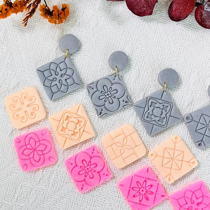 Xaekicr 8PCS Tile Pattern Polymer Clay Cutters Set – Mediterranean Geometric Clay Cutters and Textured Molds, Clay Tools for Polymer Clay Jewelry and Crafts