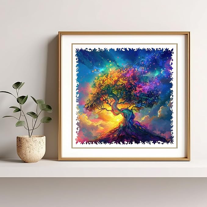 Wooden Puzzles for Adults, Colorful Tree of Life Jigsaw Puzzles 200 Piece, 11.3x11.1in, Unique Shaped Wood Plant Puzzles, Fun Challenging Creative Gifts for Adults and Kids Family Game