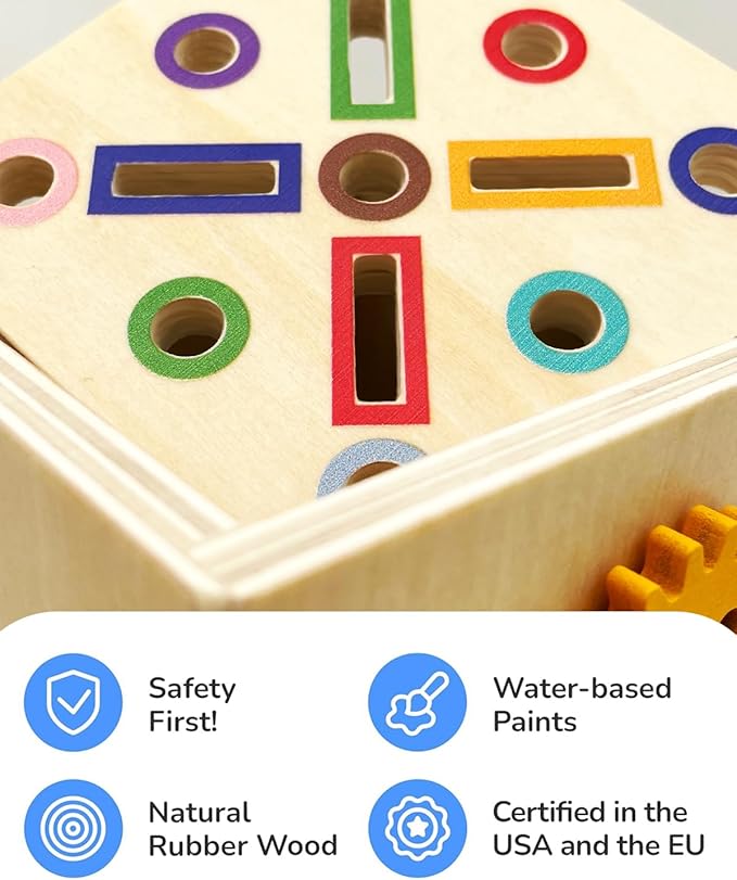 Wooden Sorting Toys Montessori Color & Shape Sorter Preschool Learning Activities Fine Motor Skills Sensory Toys for Toddlers 2-5 Birthday Gifts for Boys and Girls (Colorful-Cuboid)