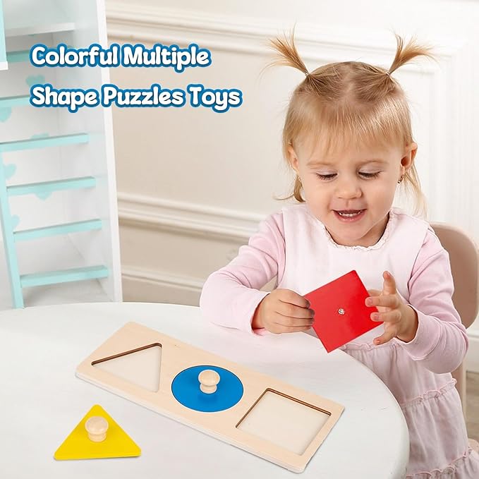 Adena Montessori Colorful Multiple Shape Puzzles Toys for 6-12 Months 1 Year Old Toddler Babies First Shapes Geometric Jumbo Knob Wooden Puzzle Color Sorter (3 Pieces)