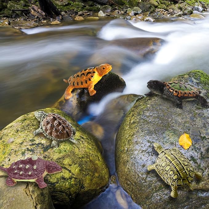 Animal Assorted Mini Plastic Figures Toy Set, Educational Party Cake Topper, Goody Bag Filler (12pcs Small Tortoise)