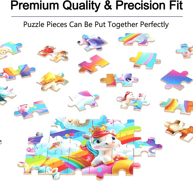 Rainbow Horse Unicorn Puzzles for Kids Ages 4-8, 60 Pieces Jigsaw Puzzles for Kids Ages 3-5 Puzzle for Girls and Boys Learning Educational Puzzles Toys in a Metal Box