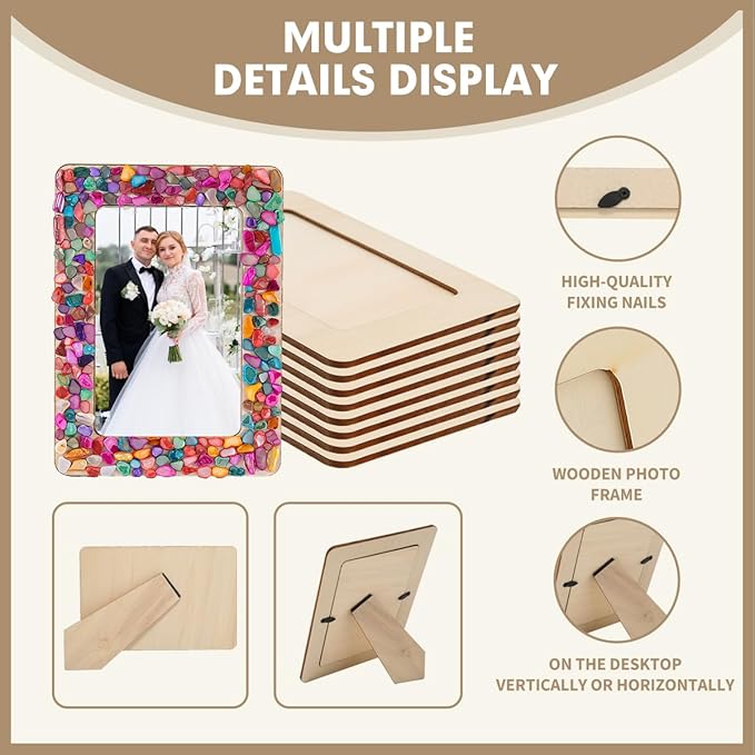 DIY Mosaic Photo Frame Craft Kit for 4 * 6 Photo,8 Pcs DIY Unfinished Wooden Picture Frames with Mosaic Tiles for DIY Craft