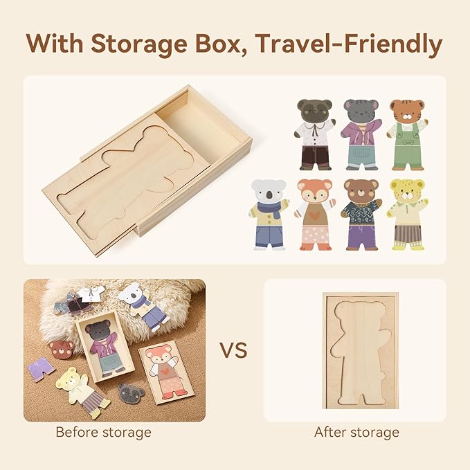 Wooden Puzzles for Toddlers Animal Dress-up Puzzle, Toddler Puzzles, Kids Learning Educational Montessori Toys for 3 4 5 Year Old, Gifts for Boys Girls (Single)