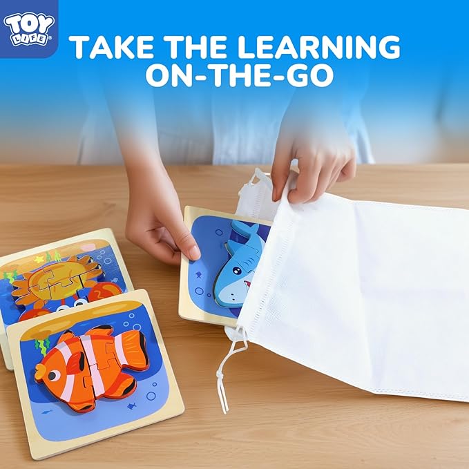 TOY Life Toddler Puzzles Ages 2-4, Wooden Puzzles for Toddlers 1-3, 7 Pcs Sea Animals Puzzle 2 Year Old, Montessori Toddler Boys Girls Toys 2-3, Educational Gift Learning Toys for 2 Year Old