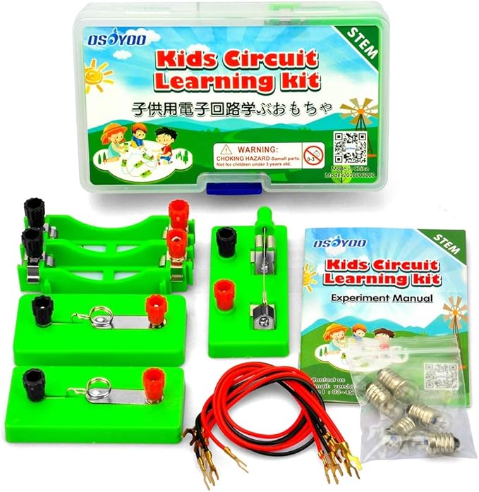 OSOYOO Kids Electricity Circuit Learning Kit for Science Study,Series Circuit Parallel Circuit, Physics Experiments Learning Tool for Kids