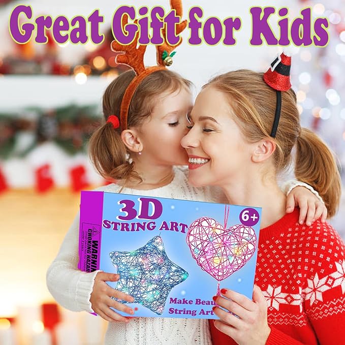 Beilunt Art and Crafts for Kids Ages 6-8, 3D String Art Kits for Girls Christmas Birthday Gifts, Crafts for Girls 8-12, Make Lantern with 20 Colored LED Bulbs for Girls 6 7 8 9 10 11 12 Year Old