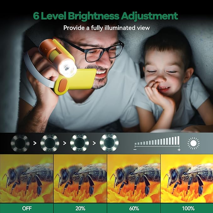 HP20 IPS Microscope for Kids: [3-in-1] [Easy and Fun] 2" Portable Handheld Microscope Miniscope, Pocket Mini Scope Educational Science Kit, Christmas Birthday Gifts for Kids, 32GB, Yellow