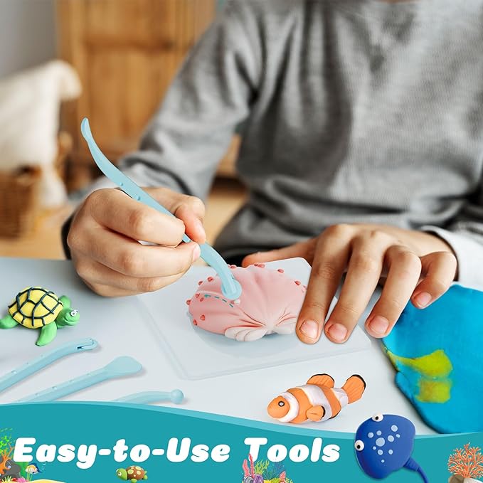 Air Dry Modeling Clay for Kids - Ocean Adventure, 12 Boxes Clay Kit with 4 Tools & Tutorials, Soft DIY Craft Kit for Art Projects, Creative Gift for Boys & Girls Ages 3+