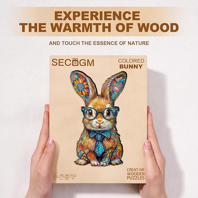 Wooden Puzzles for Adults - Colorful Bunny Wood Puzzles Adult - Unique Animal Shape Wooden Jigsaw Puzzles for Adults - Birthday Gifts for Puzzle Lovers, Family (11.4 * 6.8in)