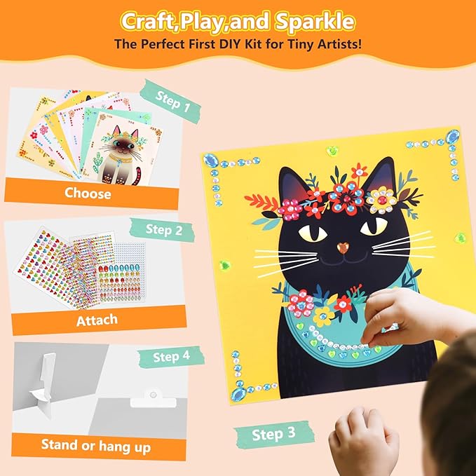 Marlrin Cats Crafts for Kids Ages 4-8,Gem Stickers Crafts for Kids,Diamond Art Kits,Arts and Crafts Kits,Craft Kit for Girls 6-8,Birthday and Christmas Gift for Girls & Boys Ages 3, 4, 5, 6, 7, 8