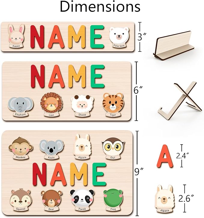 Personalized Name Puzzle - Custom Wooden Puzzle for Toddlers 1-3 - Unique Baby Shower, Christmas & 1st Birthday Gift for Boys and Girls - Keepsake Montessori Toy (Vocab)