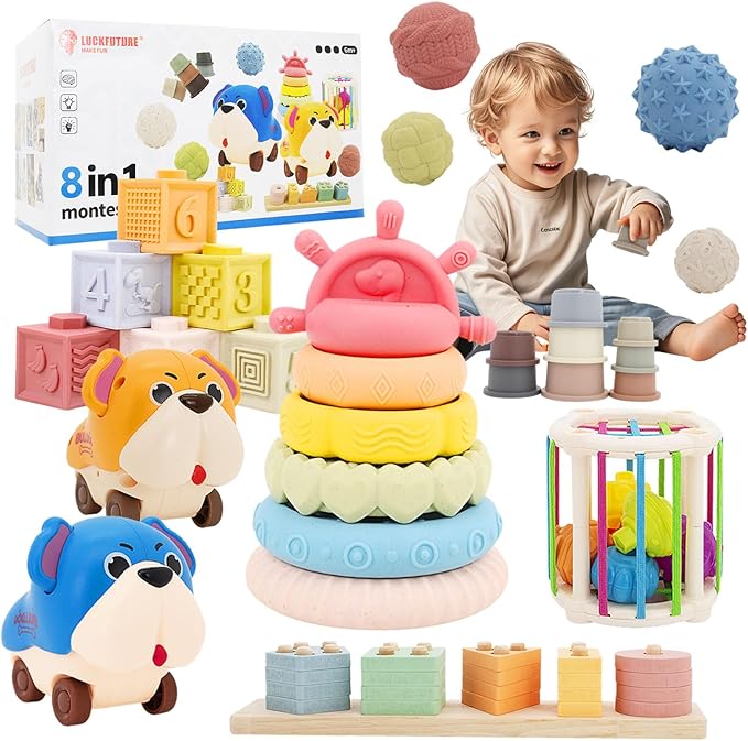 Premium Baby Toys for 6-18 Months, 8 in 1 Montessori Toys Set, Educational Learning Toys for Toddlers 1-3 Years Old Trendy Babies Gifts for Boys & Girls