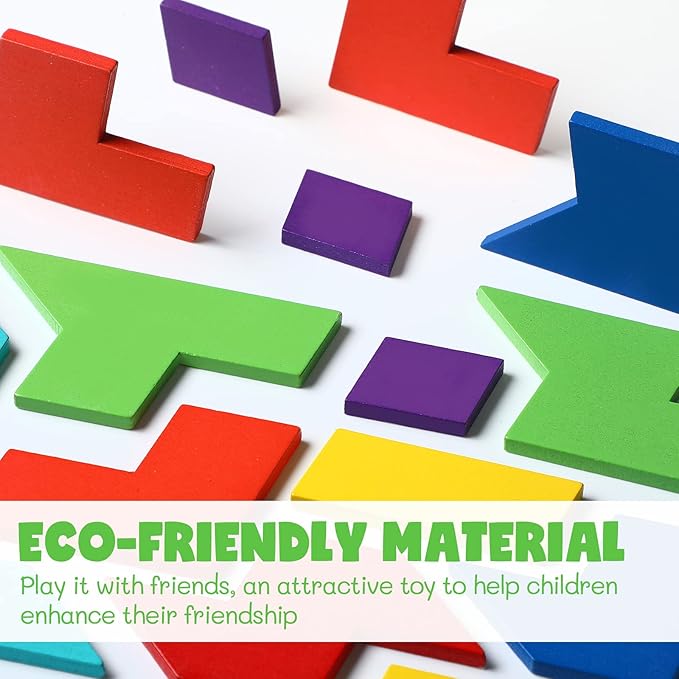 Yunsailing 3 Pack Hexagon Wooden Puzzle Wood Russian Blocks Tangram Puzzle Brain Teaser Puzzles Geometric Jigsaw Block Russian Blocks Logic IQ STEM Toy for All Ages Kid Adult (Fancy)