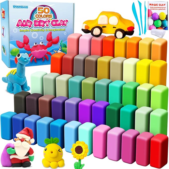ESSENSON Air Dry Clay 50 Colors, Modeling Clay for Kids, DIY Molding Magic Clay, Gift for Kids