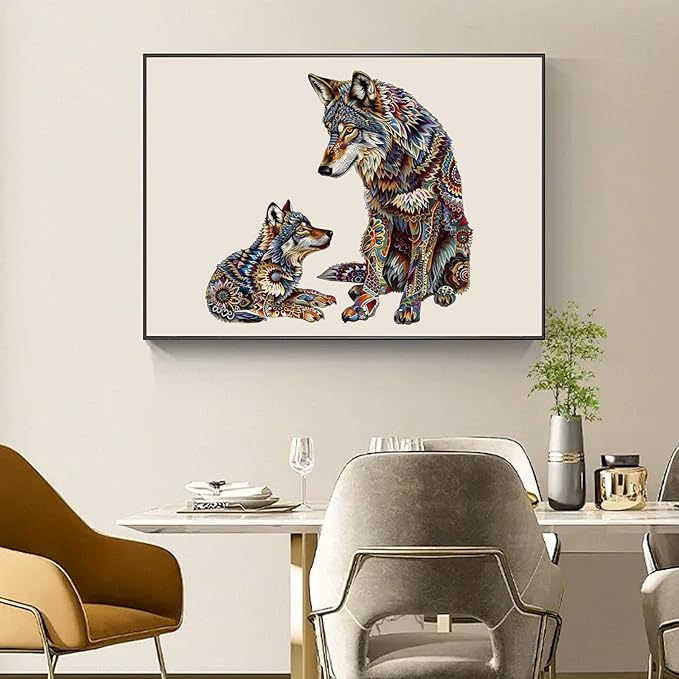 Ruikiyart Wooden Puzzles for Adults, 5MM 200 Pieces Wolf Family Wooden Jigsaw Puzzles, Animal Unique Shaped Puzzle Gifts for Adults and Kids on Thanksgiving, Family Puzzle Games (11.2'' x 11.3'')