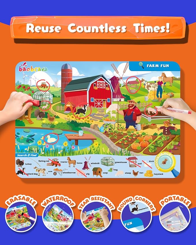 Search and Find: 22 Preschool Learning Activities for Kids 3-8 | Travel Games for Car and Airplane | Toddler Learning Toys | Board Games and Activitys Book for Kids | Back to School Gifts