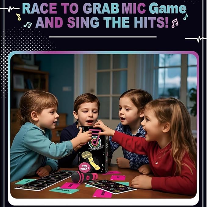 The Mic Games, Mic Karaoke Party Game, Family Karaoke Board Game, Games for Bad Singers with 250 Song Lyrics (125 Cards) for Hilarious Game Nights & Birthday Party