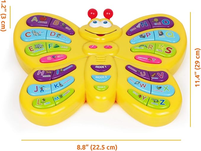 Preschool ABC Learning Toy, Interactive Educational Butterfly Toy for Toddlers, Animal Sounds & Music, Early Development See and Say Baby Toys for 3 Year Old Boys & Girls