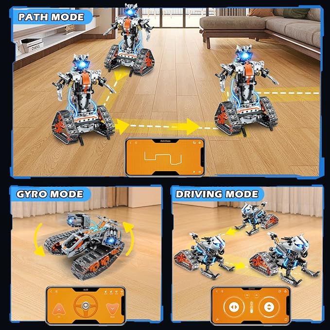 5-in-1 Building Toys with LED Light, APP & Remote Control Building Block Set, 604 PCS RC Tech Rechargeable Tank Robot Sleigh Tracked Racer Toy, Gift for Kids Boys Girls Ages 6 7 8 9 10 11 12+