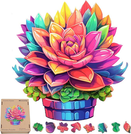Wooden Puzzles Colorful Flower 500pcs King Size 16.9'' x 16.2'', Luxurious Shaped Wood Puzzle, Beautiful Package, Best Gift for Adults and Kids, Family Game