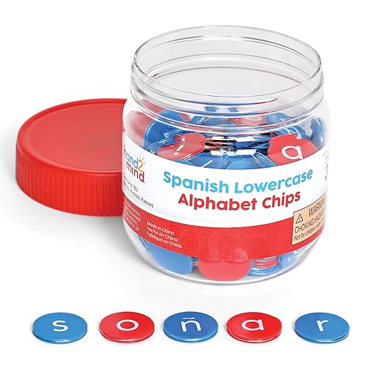 hand2mind Spanish Lowercase Alphabet Chips, Learning Letters for Spelling Practice, Plastic Alphabet Letters, Phonics Manipulatives, Learning Spanish for Kids, Spanish Classroom Must Haves