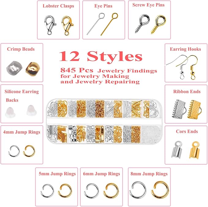 MONVICT Jewelry Making Supplies Kit - 24 + 845 Pcs Jewelry Making Tools for Repair, Crafting, Earring, Ring, and Beading