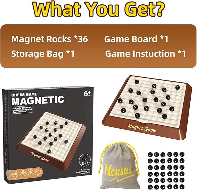 Magnet Game, Board Games for Adults and Kids with Storage Board, Magnetic Games with Stones, Magnetic Chess for Family Game Night, 2-4 Players