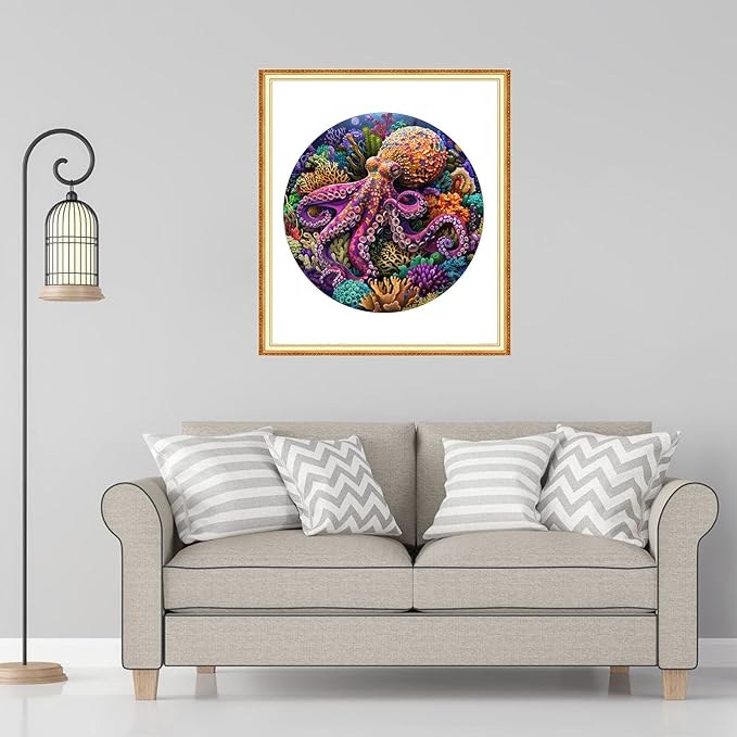 Ruikiyart Wooden Puzzles for Adults, 5MM 200 Pieces Octopus Wooden Jigsaw Puzzles, Sea Animal Puzzle Unique Shaped for Adults and Kids on Thanksgiving, Christmas Family Puzzle Games (11.2'' x 11.2'')