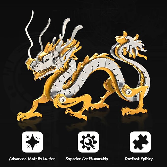 3D Metal Puzzles for Adults, Adult Metal Puzzle Model Kits, Gold Dragon Mechanical 3D Puzzle Stainless for Adults DIY Gifts for Men Women Home Decor Art Craft Gifts Toys(Zodiac Sign).