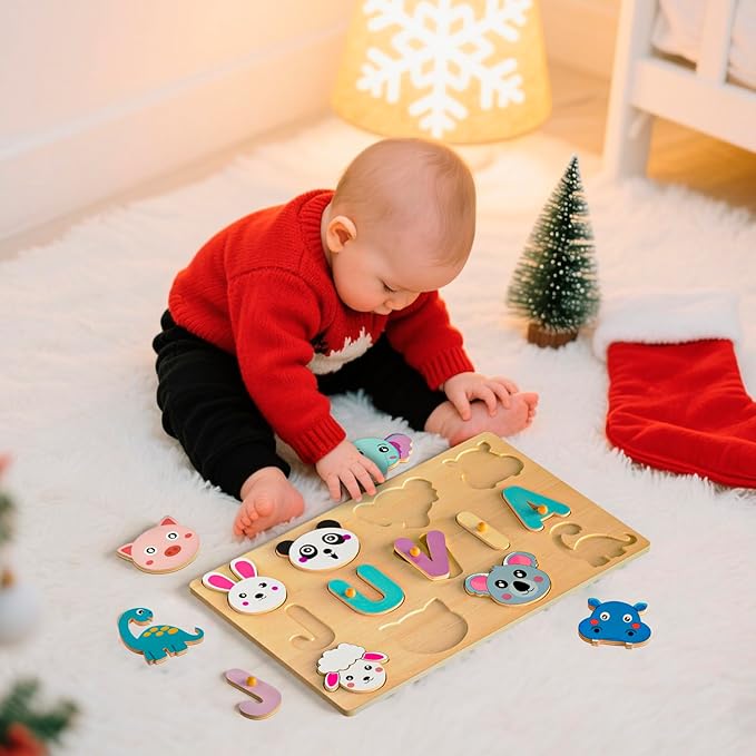 Personalized Name Puzzle | Custom Name Puzzles | Montessori Toys for 1 Year Old | Customized Baby Gifts for Toddlers 1-3 Animal Puzzle (Stlyes 5)