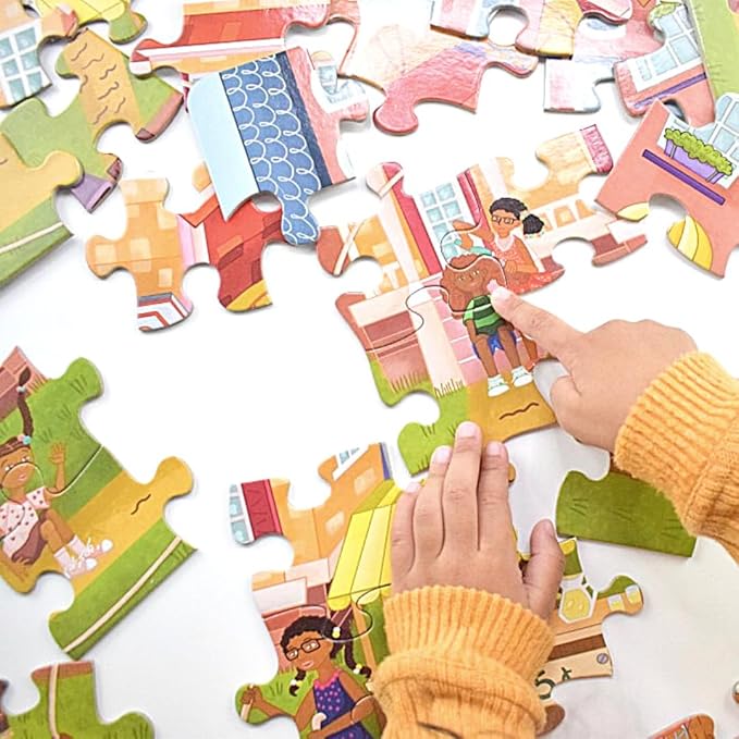 Upbounders® Fun Outside 48-Piece Puzzle for Kids Ages 4 5 6 7 8 | Jumbo Jigsaw Puzzle with Large Pieces & Storage Box | Preschool Puzzle Featuring Black Brown Children at Play