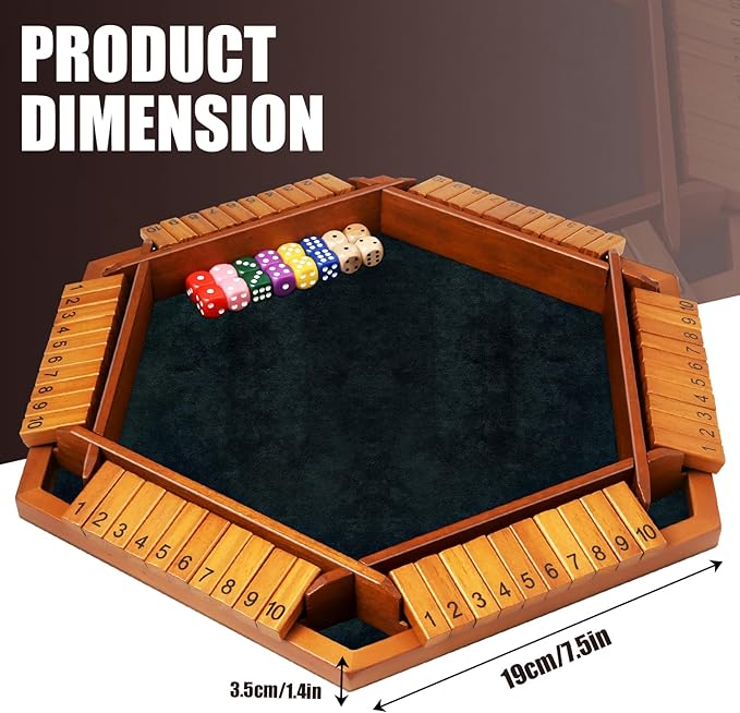1-6 Players Shut The Box Dice Games, Wooden Board Table Math Game with 16 Dice and Instructions, Classics Close The Box Board Game for Adults Kids, Family Classroom Home or Bar