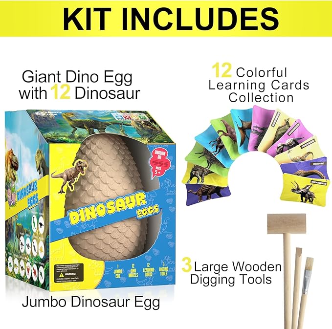 EARTH'SCODE Jumbo Dinosaur Eggs Excavation Dig Kit, Dino Egg with 12 Unique Dinosaurs Toys Inside, Discover Dinosaurs Archaeology Science STEM Crafts Best Holiday & Birthday Gifts for Boys & Girls