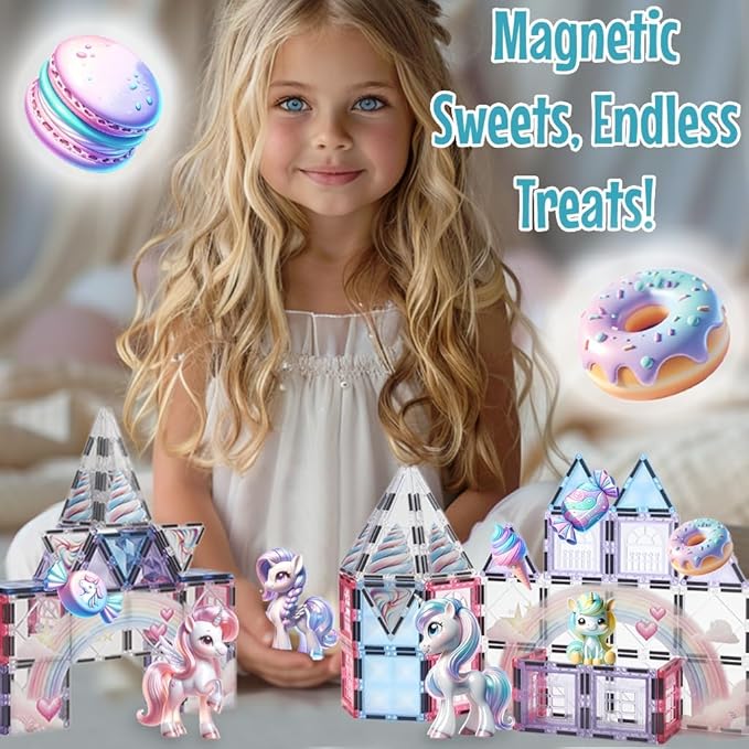 Little Pi Unicorn Toys for Girls Age 4-6 - Unicorn Magnetic Tiles Frozen Toys for Girls Age 4-7 - 3 Year Old Girl Gifts 4 Year Old Girl Birthday Gifts Magnetic Blocks Age 3 4 5 6 7 8