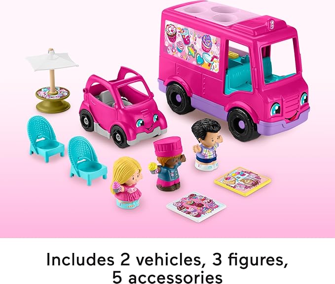 Fisher-Price Little People Barbie Toddler Toy Cupcake Truck Musical Playset with 9 Pieces for Pretend Play Kids Ages 18+ Months (Amazon Exclusive)