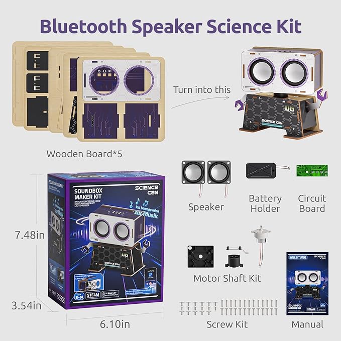 Science Can Stem Toys DIY Bluetooth Speaker, Build Your Robot Bluetooth Speaker with Rotating Head, Electronic STEM Kits with Wooden Puzzles, Gift for Teens Boys & Girls Ages 8-14