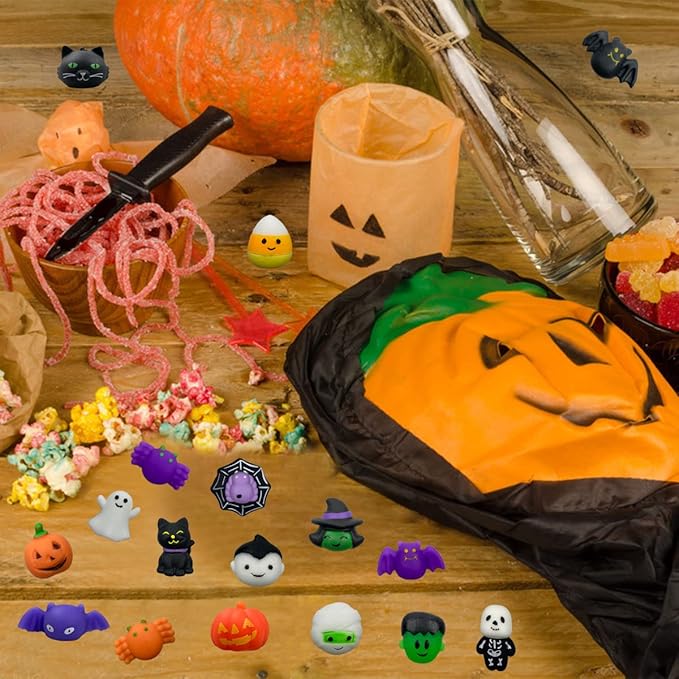 Pinkiwine 48 PCS Halloween Mochi Squishy Toys Squishies Halloween Toys for Kids Girls Boys Halloween Party Favors Halloween Treat Bags Gifts