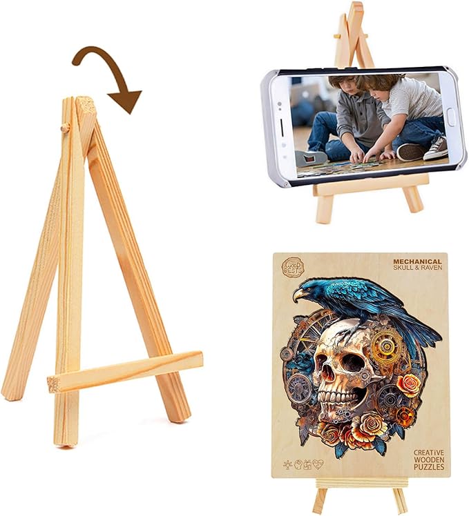 KAAYEE Wooden Puzzles for Adults, 3D Visual Effect Raven & Mechanical Skull Wooden Jigsaw Puzzle Unique Shape Wood Puzzle Adult, 3D Effect Flat Puzzle Birthday Family Games (L-13.4 * 11.9in-240pcs)
