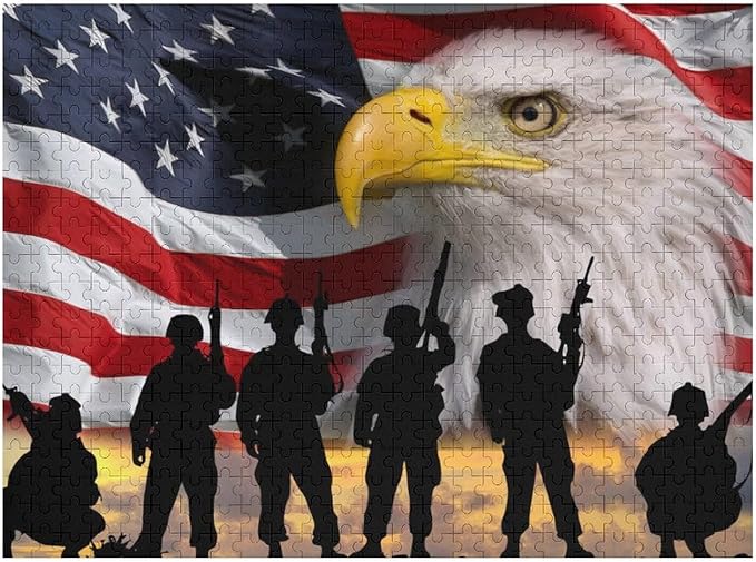 Jigsaw Puzzle for Adults 500 Pieces American Flag Eagle Soldiers Patriotic Leisure Creative Games Wooden Puzzle Game Artwork for Adults Teens Children Toys Gift