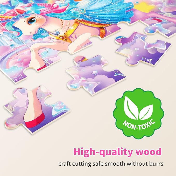 24PCS Wooden Puzzles for Kids Ages 4-6, 4 in 1 Box, Preschool Educational Toys Birthday Gifts Puzzles for 3 4 5 6 7 8 Year Old Boy Girls, Princess