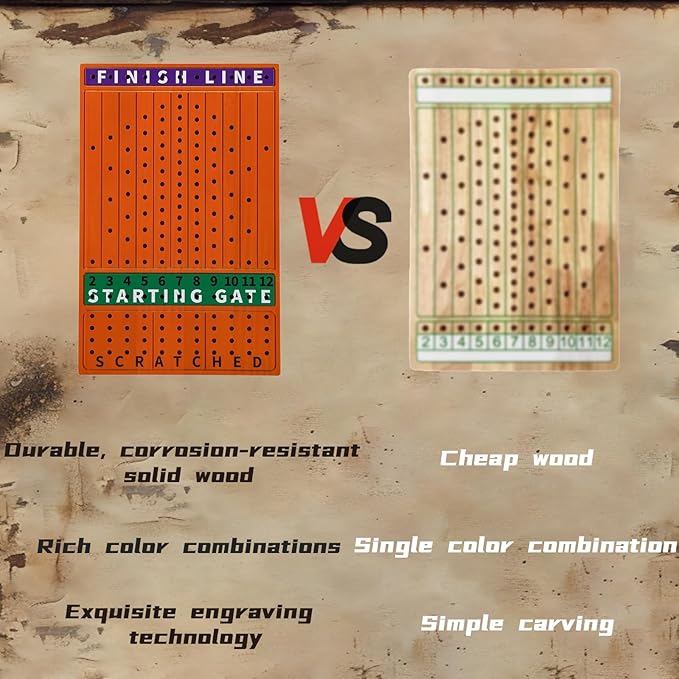 HOROW Horse Racing Board Game Solid Wood Horse Race Card and Dice Board Game Luxury Edition Set with 11 Metal Horses 2 Dices and 2 Boxes of Cards（Rectangle,Red Peach）…