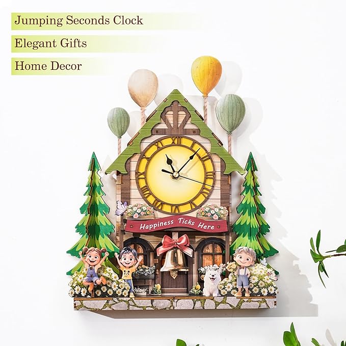 Cutywood 3D Puzzles for Adults Clock-Balloon Cabin Design Model Kit-Mechanical DIY Pendulum Clock with Roman Numerals-Desk Home Office Decor Personalized Gift for DIY Lovers