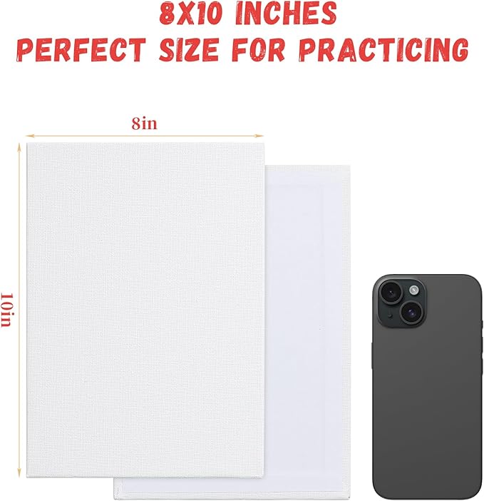 Simetufy Canvas Boards for Painting 52 Pack 8 x 10 Inch Blank Flat Canvas Panels 100% Cotton Pre-Primed for Acrylic & Oil Paint, Art Supplies for Kids & Adults