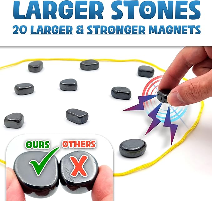 Upgraded (Multi-Level) Magnetic Chess Game with Stones - Clear & Simple Instructions | Premium Set with 20 Larger & Stronger Stones, Adjustable Rope, 2 Dice & Travel Pouch | Perfect for Kids & Adults