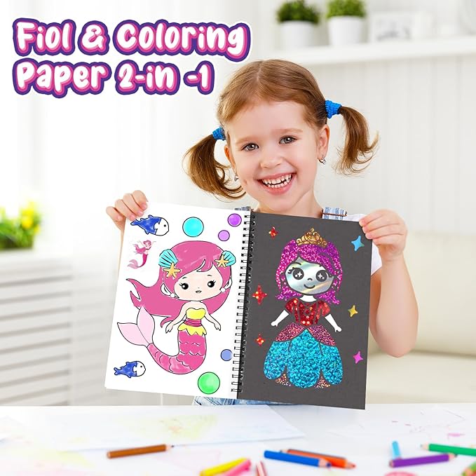 Foil Craft Dress Up DIY Fun Kits, No Mess Creative Foil Art Kits Set Drawing Game for Kids, Birthday Gifts Crafts Supplies Travel Toys for Girls & Boys Ages 4-9