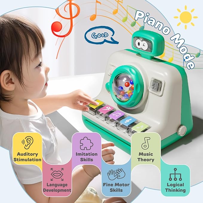 Baby Piano Musical Instruments Toys - Camera Themed Light Up Interactive Toys for Toddlers 1-3 Tummy Time & Infant Activity, 6-12 Month Toys First Birthday Gifts for Boys Girls Learning